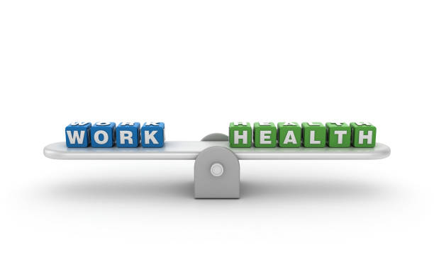 istock Seesaw with WORK HEALTH Buzzword Cubes - 3D Rendering 1197141225