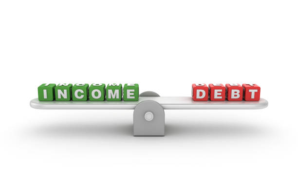 istock Seesaw with INCOME DEBT Buzzword Cubes - 3D Rendering 1197141447