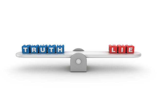 istock Seesaw with TRUTH LIE Buzzword Cubes - 3D Rendering 1197141488