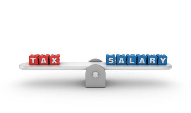istock Seesaw with TAX SALARY Buzzword Cubes - 3D Rendering 1197141557