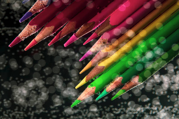 Abstract macro shot of a collection of colored pencils