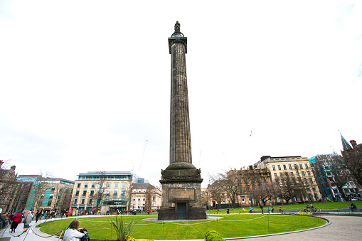 Edinburgh, Scotland - March 20, 2019 - Melville monument with statue of Henry Dundas, 1st Viscount Melville, in the center of St Andrew square