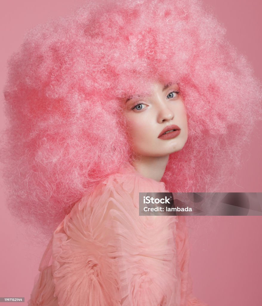 Beautiful Young Woman With Curly Pink Hair Stock Photo - Download Image Now  - Eccentric, Adult, Fashion - iStock