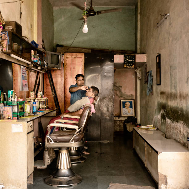Mumbai barber shop stock photo