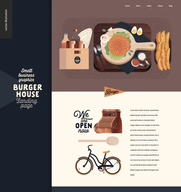 Vector illustration of Burger house - small business graphics - landing page design template