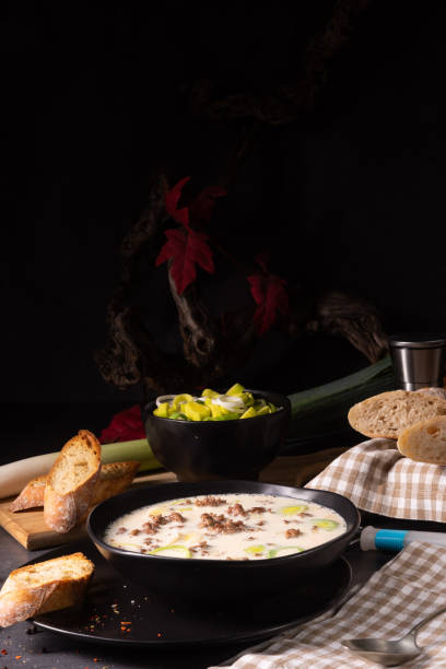 istock Delicious cheese and leek soup with minced meat 1197155668
