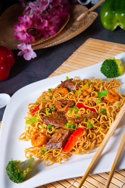 istock Fried Mie noodles with beef and vegetables. 1197155956