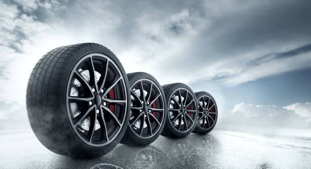 istock Car tires on wet roads 1197157296