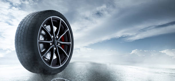 istock Car tires on wet roads 1197157298
