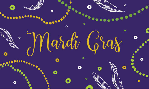 ilustrações de stock, clip art, desenhos animados e ícones de mardi gras design template. composition with feathers beads and title. vector hand drawn illustration - mardi gras illustrations