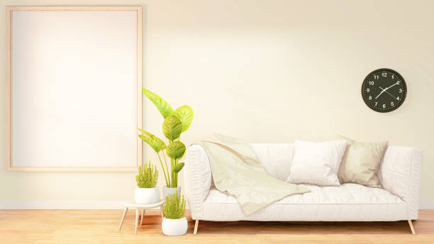 istock Poster frame, white sofa on loft room interior design, orange brick wall design.3D rendering 1197160864