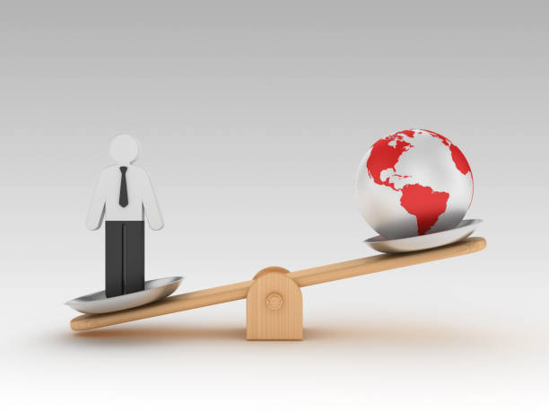 istock Seesaw Scale with Pictogram Person and Globe World - 3D Rendering 1197161203