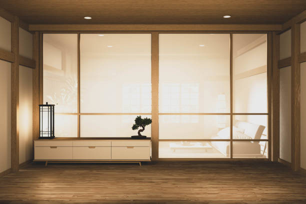 japan interior design,modern living room. 3d illustration, 3d rendering