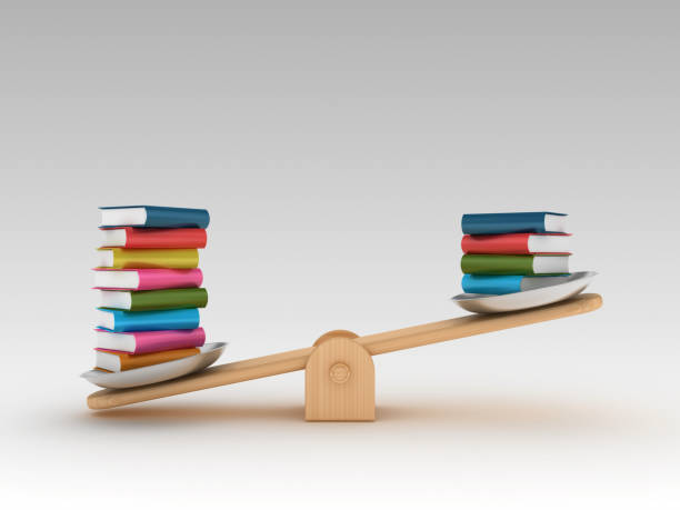 istock Seesaw Scale with Books - 3D Rendering 1197161891