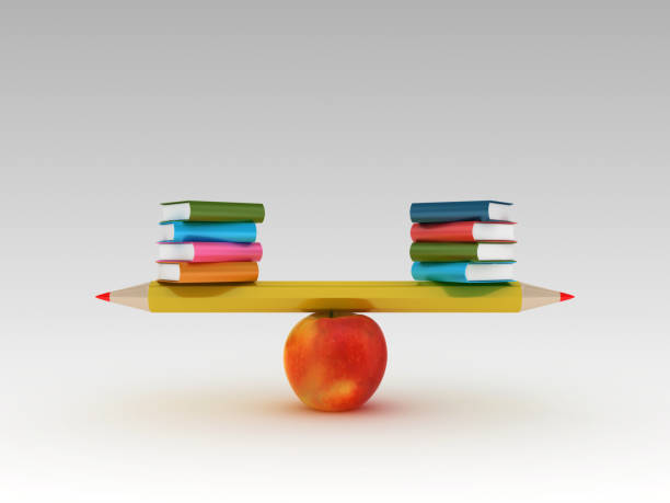 istock Seesaw Scale with Pencil Apple and Books - 3D Rendering 1197163234