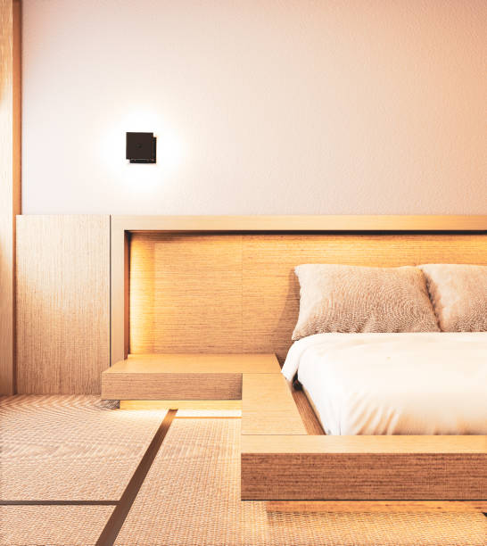 istock Bedroom interior design with wall deisgn hiden light on floor wooden.3D rendering 1197163729