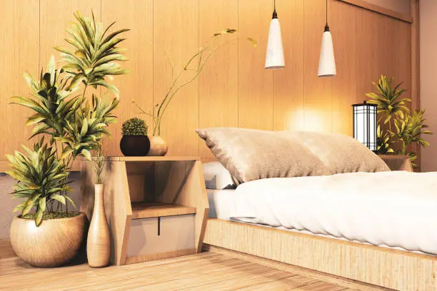 Interior Luxury modern Japanese style bedroom mock up, Designing the most beautiful. 3D rendering