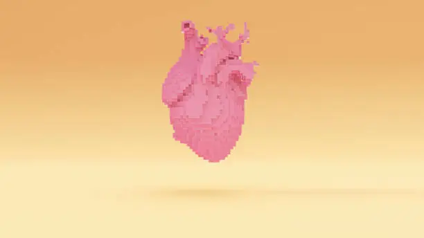 Pink Anatomical Heart Pixel Cubes with Warm Cream Cync 3d illustration 3d render