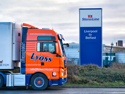 A lorry at the Stena Line Terminal in Liverpool / Birkenhead, from where the roll on - roll off ferry service to Belfast in Northern Ireland runs