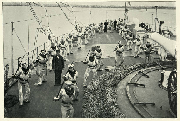 istock Royal Navy saillors, Cutlass drill on HMS Resolution, 19th Century 1197165720