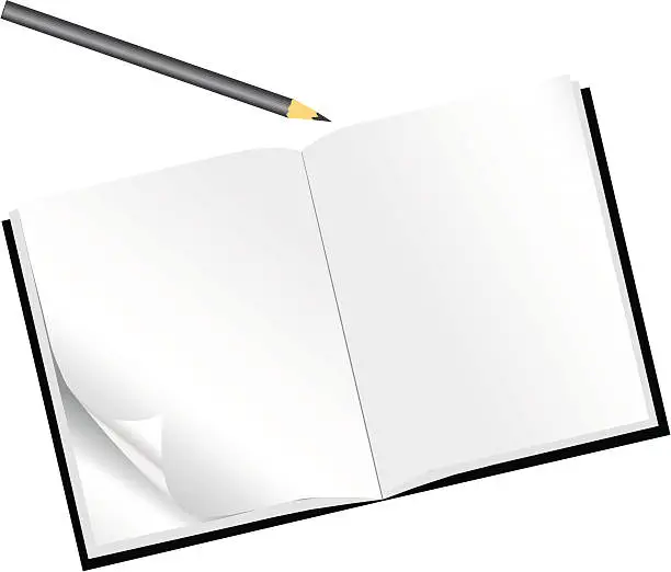 Vector illustration of Open notebook and pencil