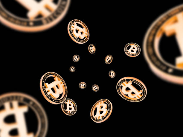 istock Bitcoin mining isolated on black background. Gold Falling CryptoCash. Litecoin, Ethereum Cryptocurrency concept 1197172298