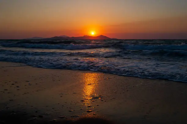 Sunset on coastline of Kos Island, Greece