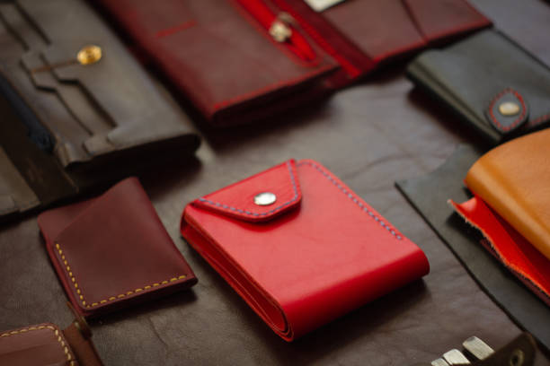 istock Set of hand made leather man wallet. Leather craft. 1197172900