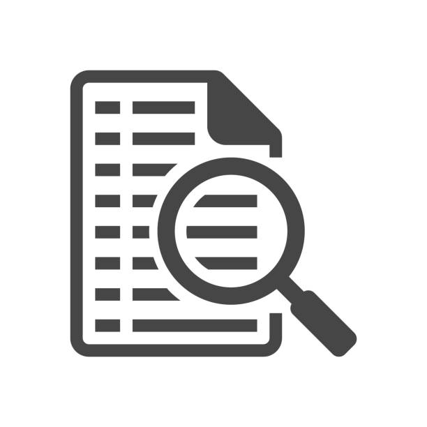 ikona wyszukiwania plików. strona dokumentu z symbolem narzędzia lupy izolowanym na białym tle. ilustracja wektorowa. - seo design search engine magnifying glass stock illustrations