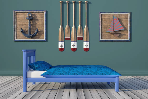 istock Boys room in a nautical design, 3d render. 1197188089