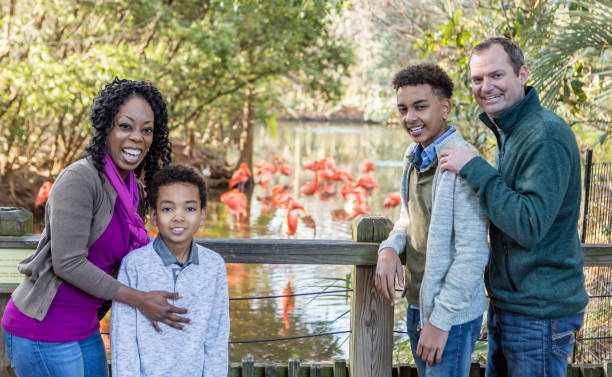 Interracial family at zoo
