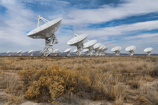 Magnalena, New Mexico, USA - November 16, 2019: Very Large Array (VLA) radio telescopes on the plains of the San Agustin desert just north of Magnalena