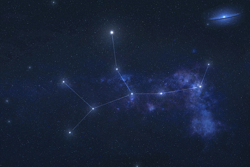 Virgo constellation stars in outer space. Zodiac Sign Virgo constellation lines. Elements of this image were furnished by NASA