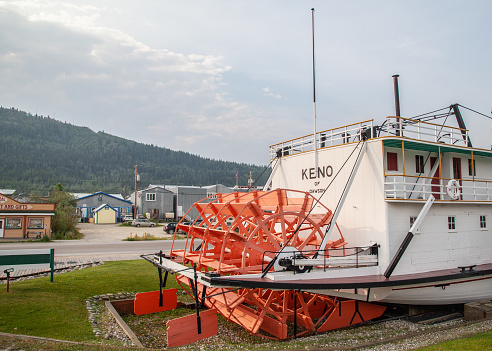 Image of the Keno Paddle Wheeler (Steam Boat) on display in Dawson City of Canada's Yukon Territory on a summer morning