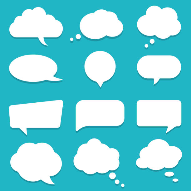 Set of speech bubble, textbox cloud of chat for comment, post, comic. Dialog box icon, message template. Different shape of empty balloons for talk on isolated background. cartoon vector Set of speech bubble, textbox cloud of chat for comment, post, comic. Dialog box icon, message template. Different shape of empty balloons for talk on isolated background. cartoon vector illustration quotation text stock illustrations