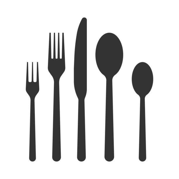 スプーンフォークナイフベクトルアイコン、レストランシンボル。ベクターストックイラスト。 - spoon fork table knife place setting点のイラスト素材／クリップアート素材／マンガ素材／アイコン素材