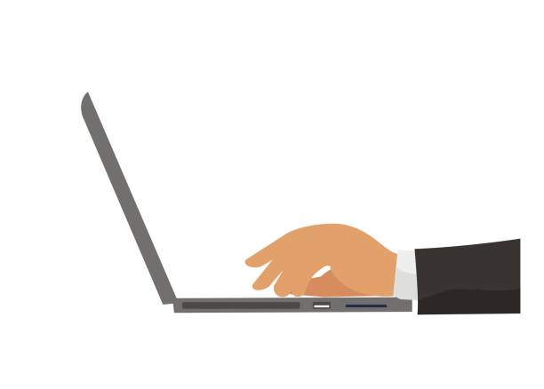 Businessman hand typing laptop. Simple illustration. Simple illustration of businessman hand typing laptop business person typing on laptop stock illustrations