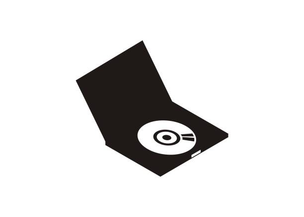 Software/CD installer. Simple icon in black and white. simple black and white icon illustrating a software/CD installer open cd player stock illustrations