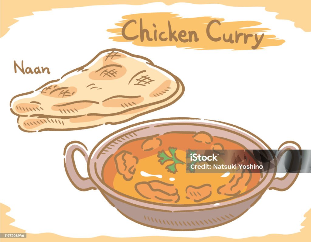 Chicken Curry With Naan Isolated On White Stock Illustration - Download  Image Now - Asia, Chicken Meat, Chicken Tikka - iStock