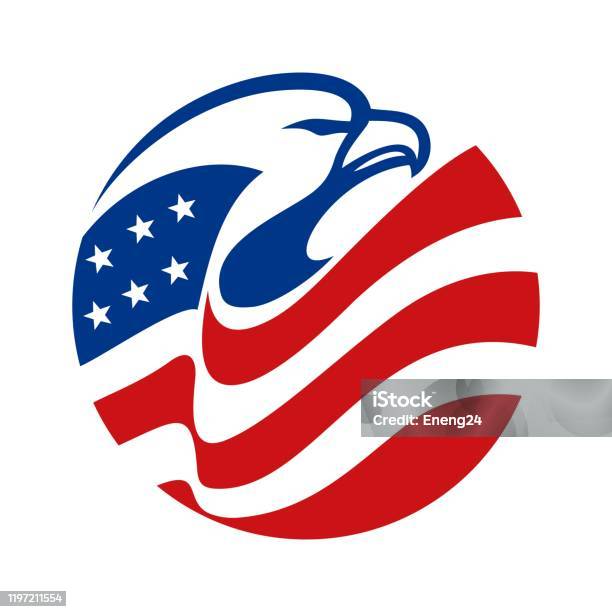 Eagle Head Американский Флаг Круг Абстрактных — стоковая векторная графика и другие изображения на тему Звёздно-полосатый флаг - Звёздно-полосатый флаг, Орёл, Логотип