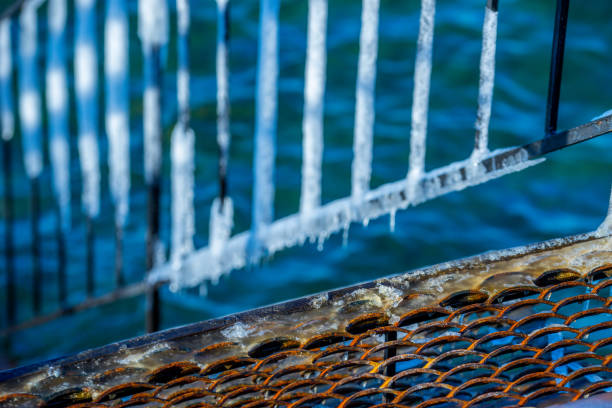istock Metal construction in ice on a blurred background 1197213011