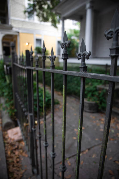 istock Ornate Old Black Iron Front Gate Fence - Fleur De Lys Classic Design 1197213966
