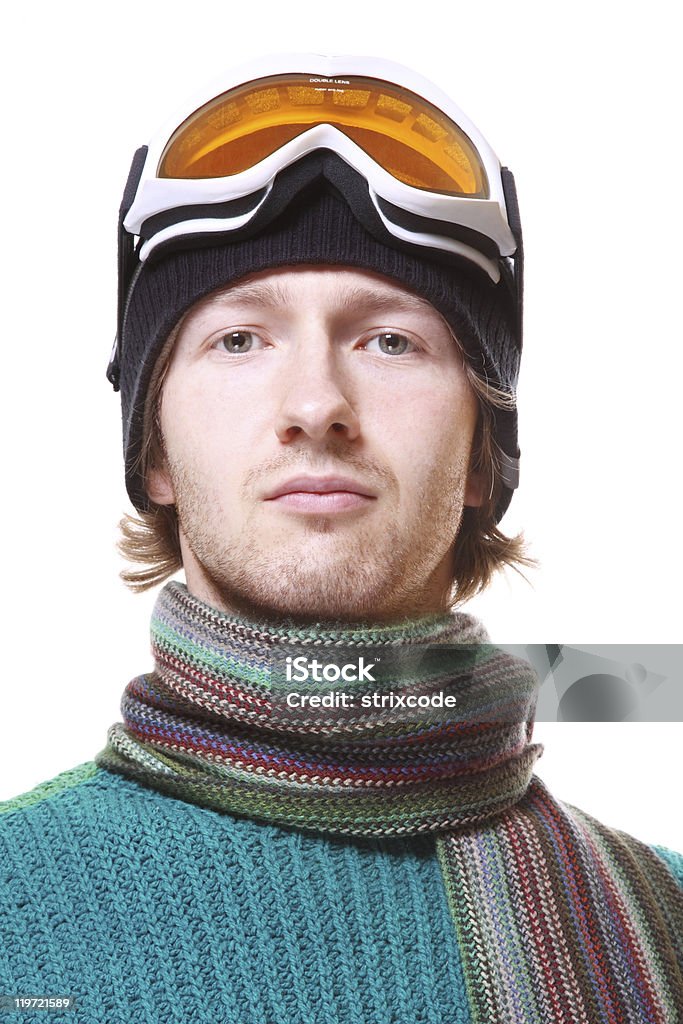 Esquiador retrato Isolado no branco - Foto de stock de Acessório ocular royalty-free