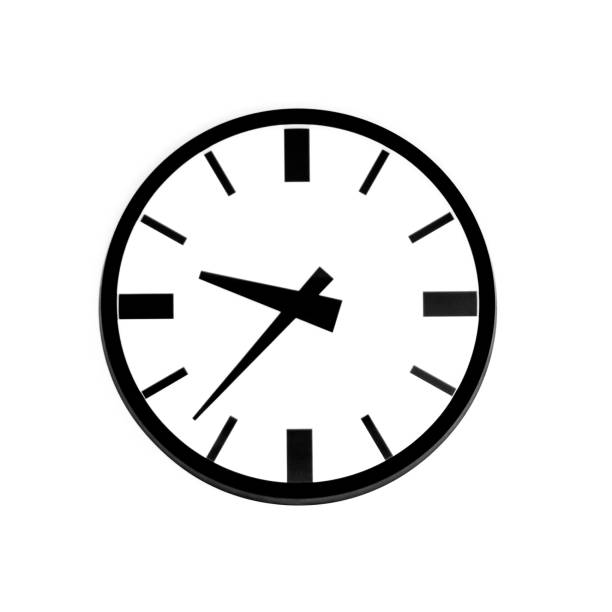 黒と白の分離された壁の近代的な時計。時間コンセプト、仕事、会議、未来のための分針と時間針で時計の顔 - time clock watch futuristic clock hand ストックフォトと画像