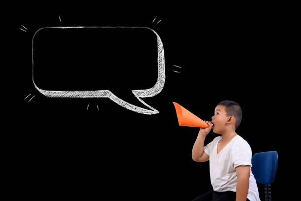 The boy shouted loudly with Text box