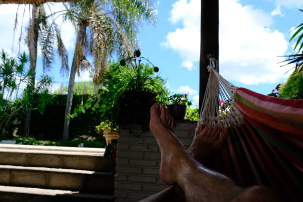 istock men legs resting on a Paraguayan hammock in the backyard 1197220602
