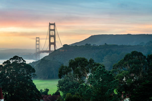 Sunrise from Cavallo Point at Fort Baker Photographing the sunrise from various lookouts around Cavallo Point and Fort Baker west marin stock pictures, royalty-free photos & images
