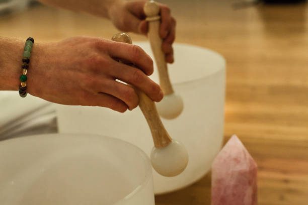 istock Meditative music concert with crystal bowls 1197226201