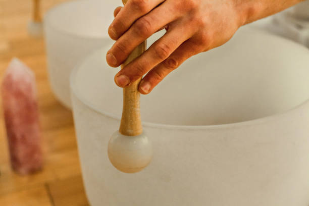 istock Meditative music concert with crystal bowls 1197226388