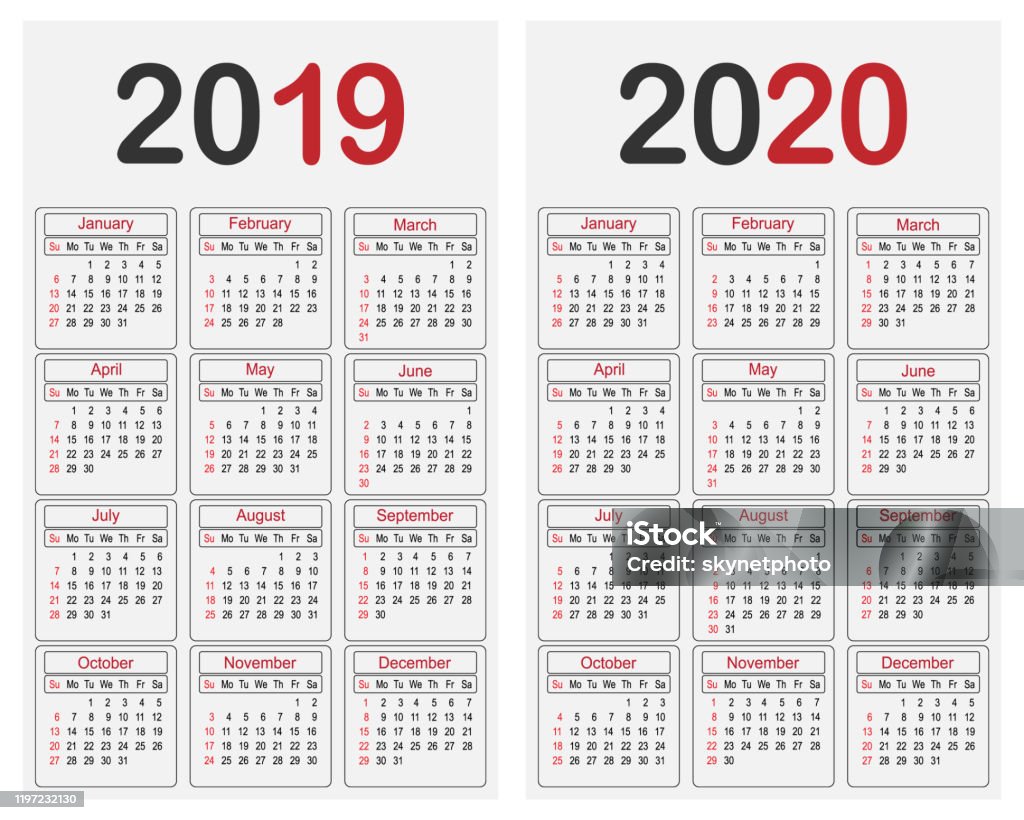 Calendar 2019 And 2020 Year Design Template Stock Illustration - Download  Image Now - 2019, 2020, Annual Event - Istock